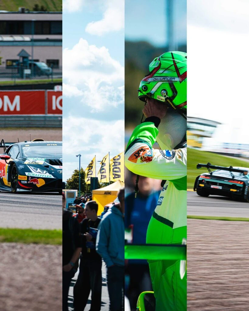 DTM Renngeschehen am Sachsenring mit Rennwagen, Fahrer im Rennanzug mit Helm und Impressionen aus dem Fahrerlager.