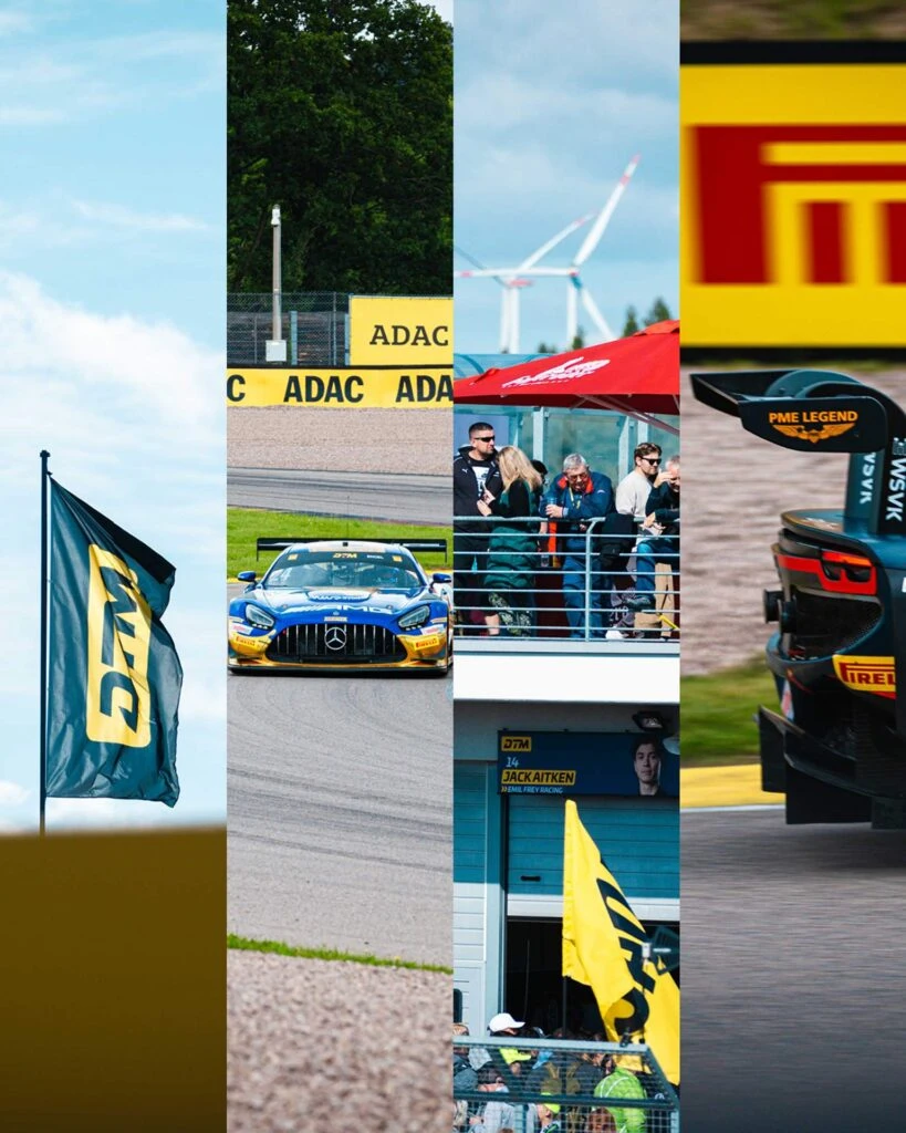 DTM Mercedes-AMG GT3 Rennwagen auf dem Sachsenring, Marken-Flags und Eindrücke aus der Boxengasse der ADAC DTM.
